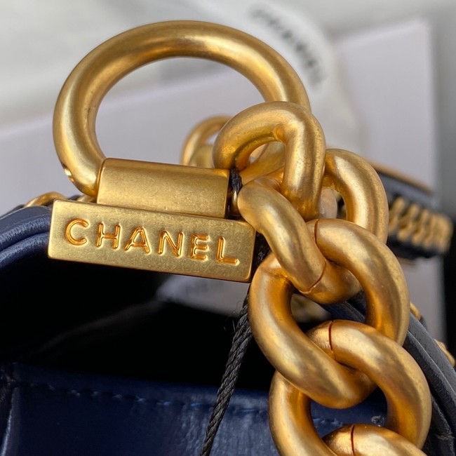 BOY CHANEL HANDBAG Gold-Tone Metal A67086 dark blue