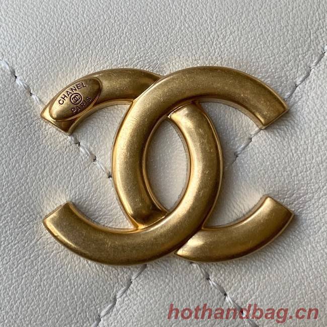 Chanel Grained Calfskin AS2910 Gold-Tone Metal White