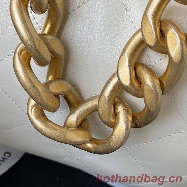 Chanel Grained Calfskin AS2910 Gold-Tone Metal White