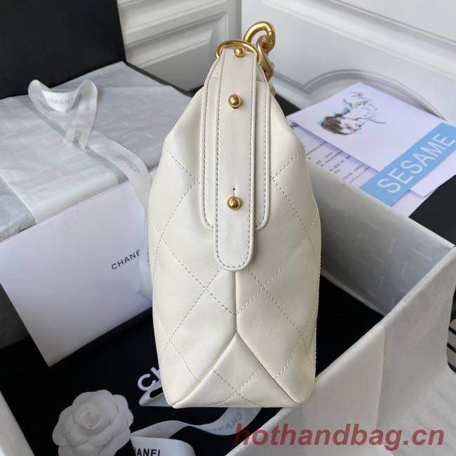 Chanel Grained Calfskin AS2910 Gold-Tone Metal White