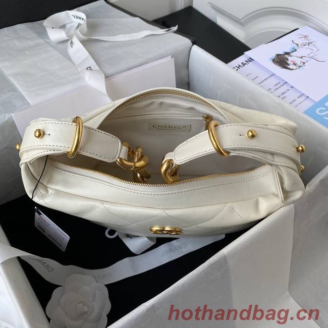 Chanel Grained Calfskin AS2910 Gold-Tone Metal White
