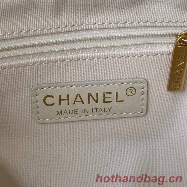 Chanel Grained Calfskin AS2910 Gold-Tone Metal White