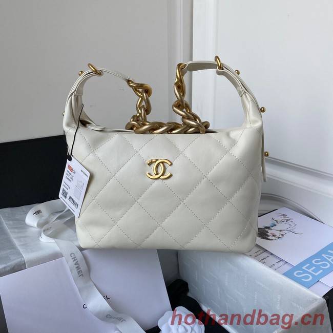 Chanel Grained Calfskin AS2910 Gold-Tone Metal White