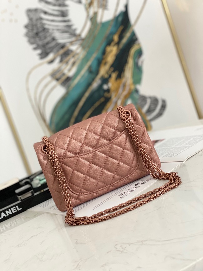 Chanel MINI 2.55 HANDBAG Metallic Grained Calfskin & rose gold Metal AS0874 pink