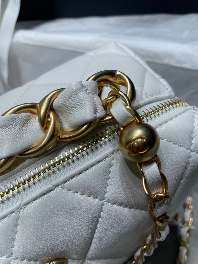 Chanel Sheepskin AS1267 Gold-Tone Metal white