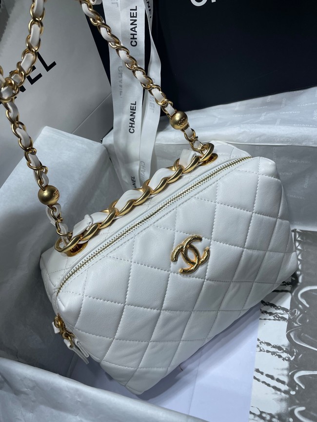 Chanel Sheepskin AS1267 Gold-Tone Metal white