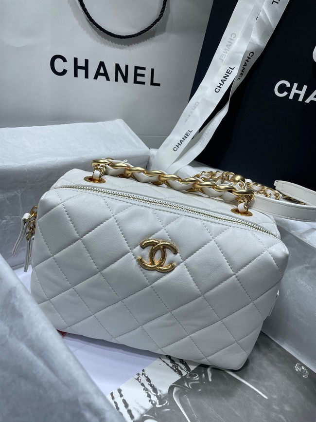 Chanel Sheepskin AS1267 Gold-Tone Metal white