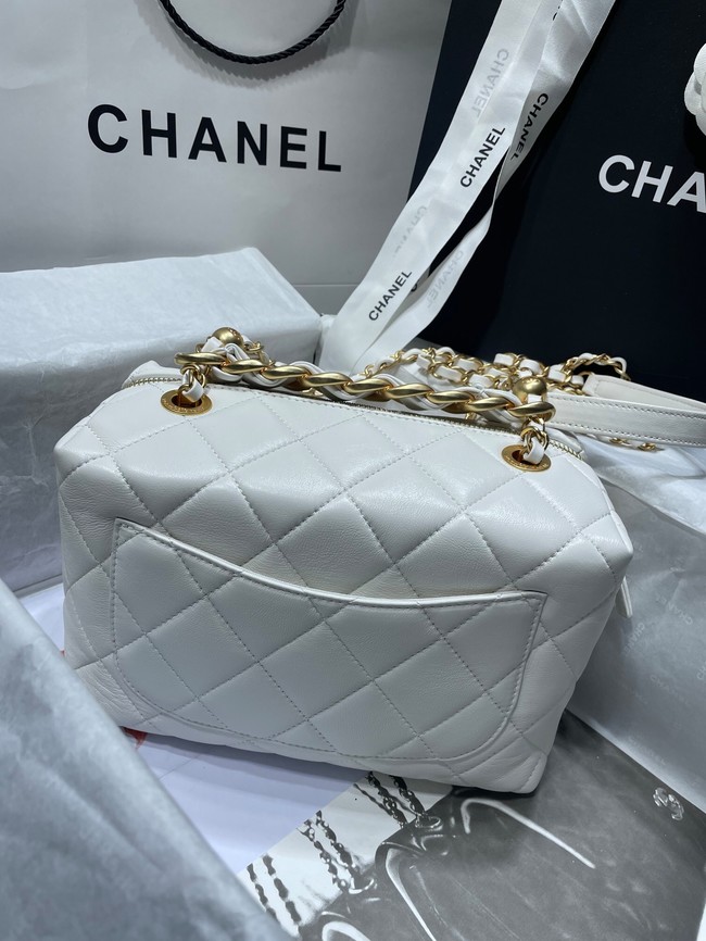 Chanel Sheepskin AS1267 Gold-Tone Metal white
