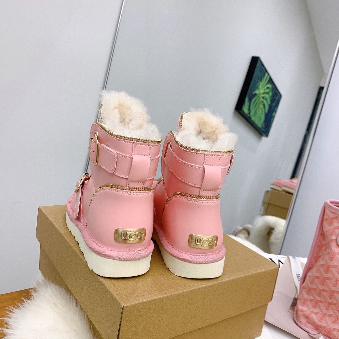 UGG Locomotive Boots Original Leather Full Wool Shoes UGG10360 Pink