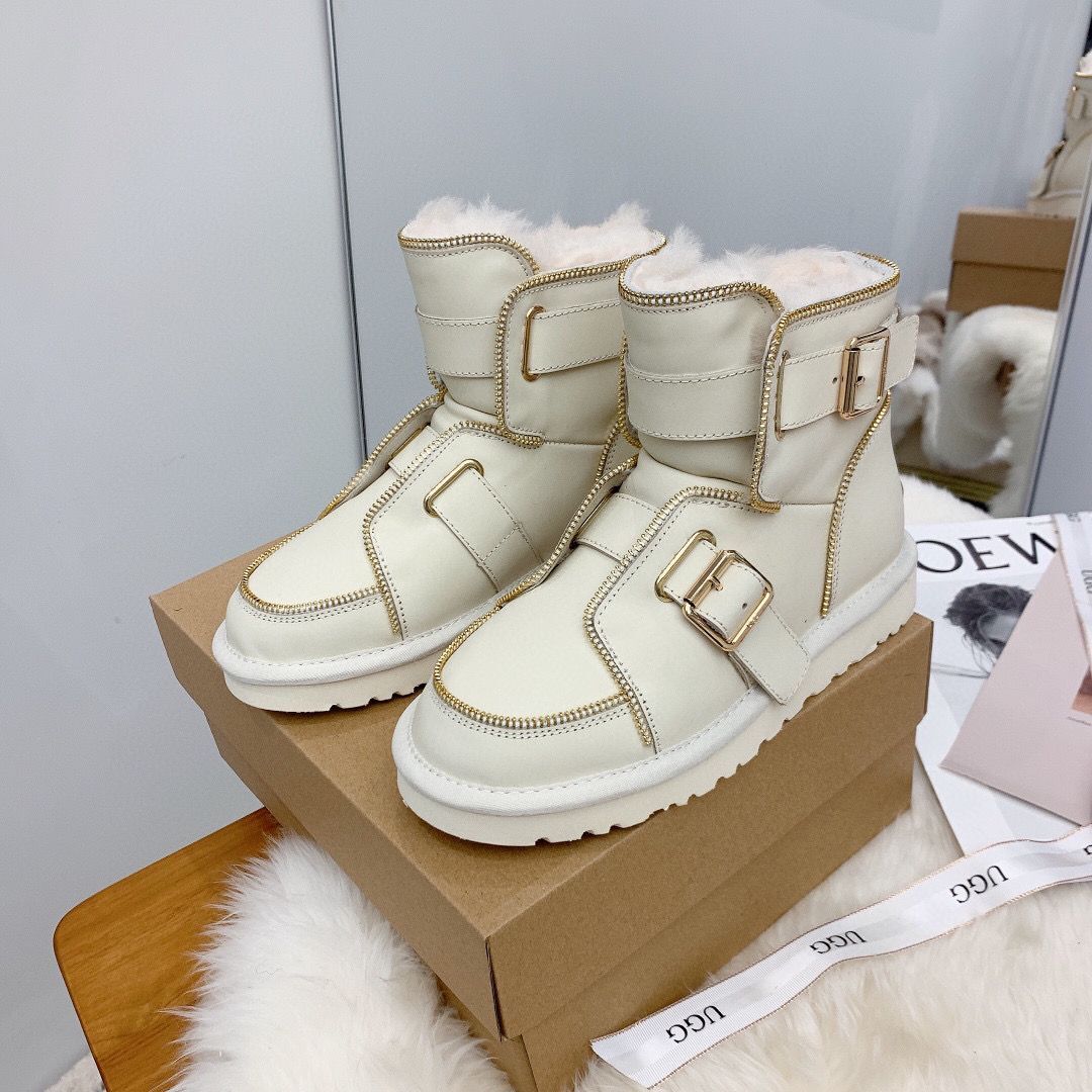 UGG Locomotive Boots Original Leather Full Wool Shoes UGG10360 White 