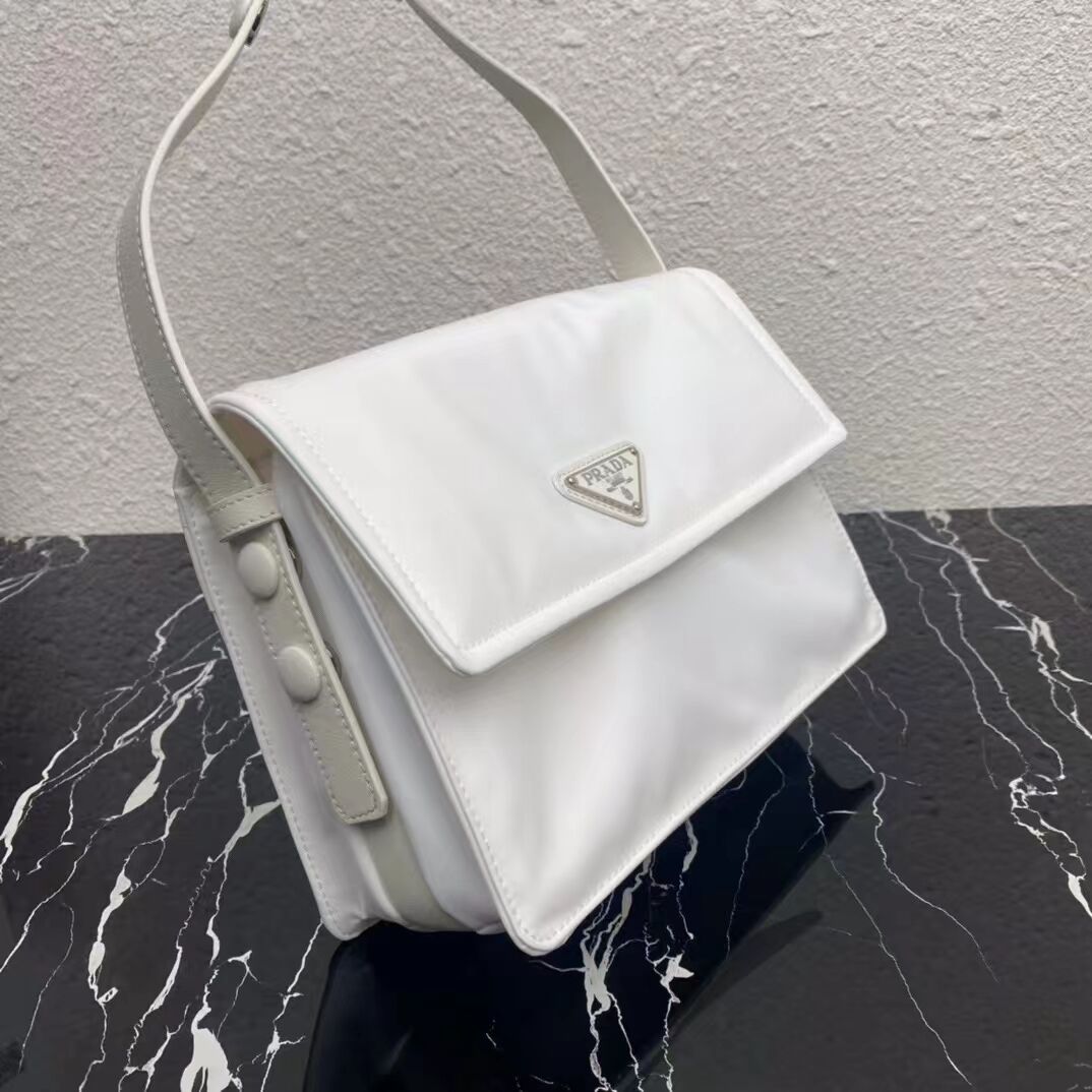 Prada Re-Nylon and nappa leather  shoulder bag 1BM313 white