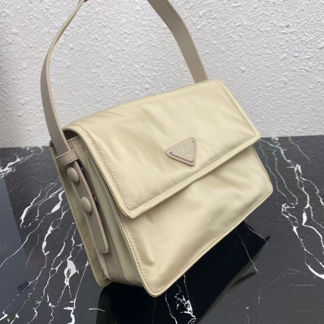 Prada Re-Nylon and nappa leather shoulder bag 1BM313 Biscuits