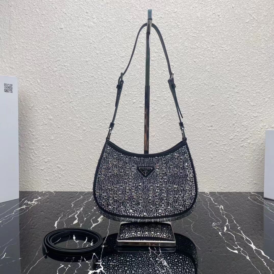 Prada leather shoulder bag with artificial crystals tote 1BN169 black