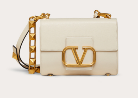 VALENTINO GARAVANI Stud Sign Grained Calfskin Shoulder Bag V0196 white