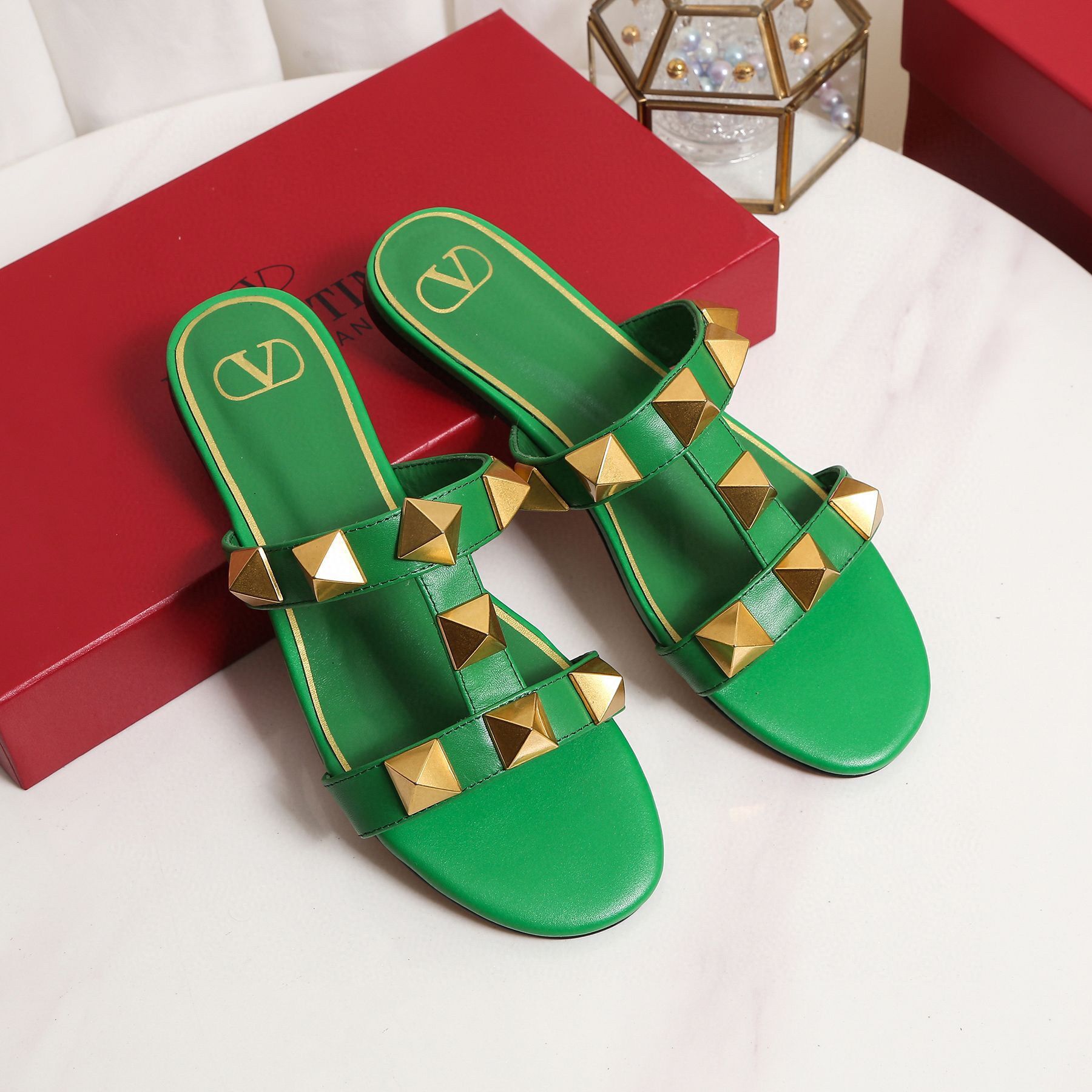 Valentino Slippers Shoes V62318 Green