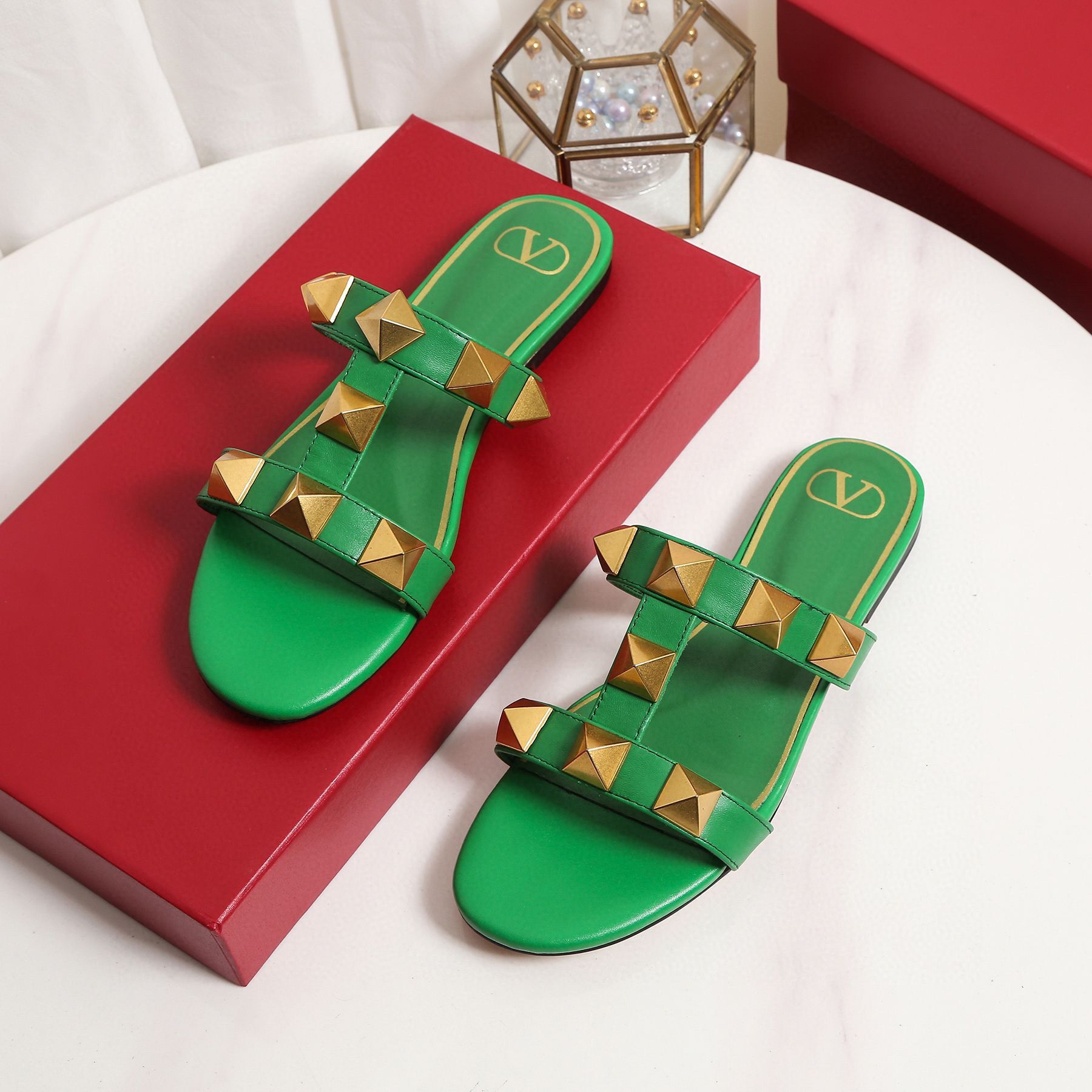 Valentino Slippers Shoes V62318 Green