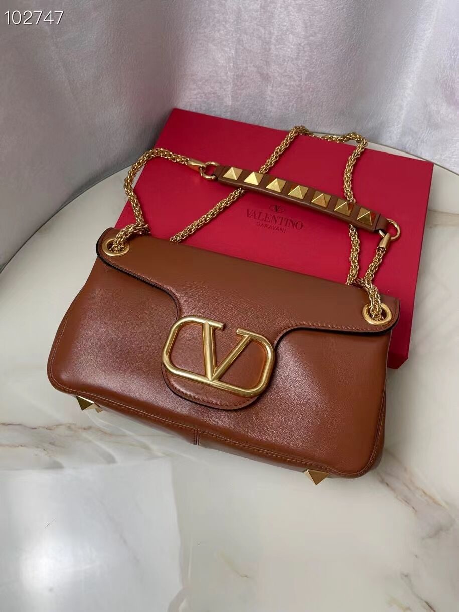 VALENTINO GARAVANI Stud Sign nappa Shoulder Bag NL098 caramel