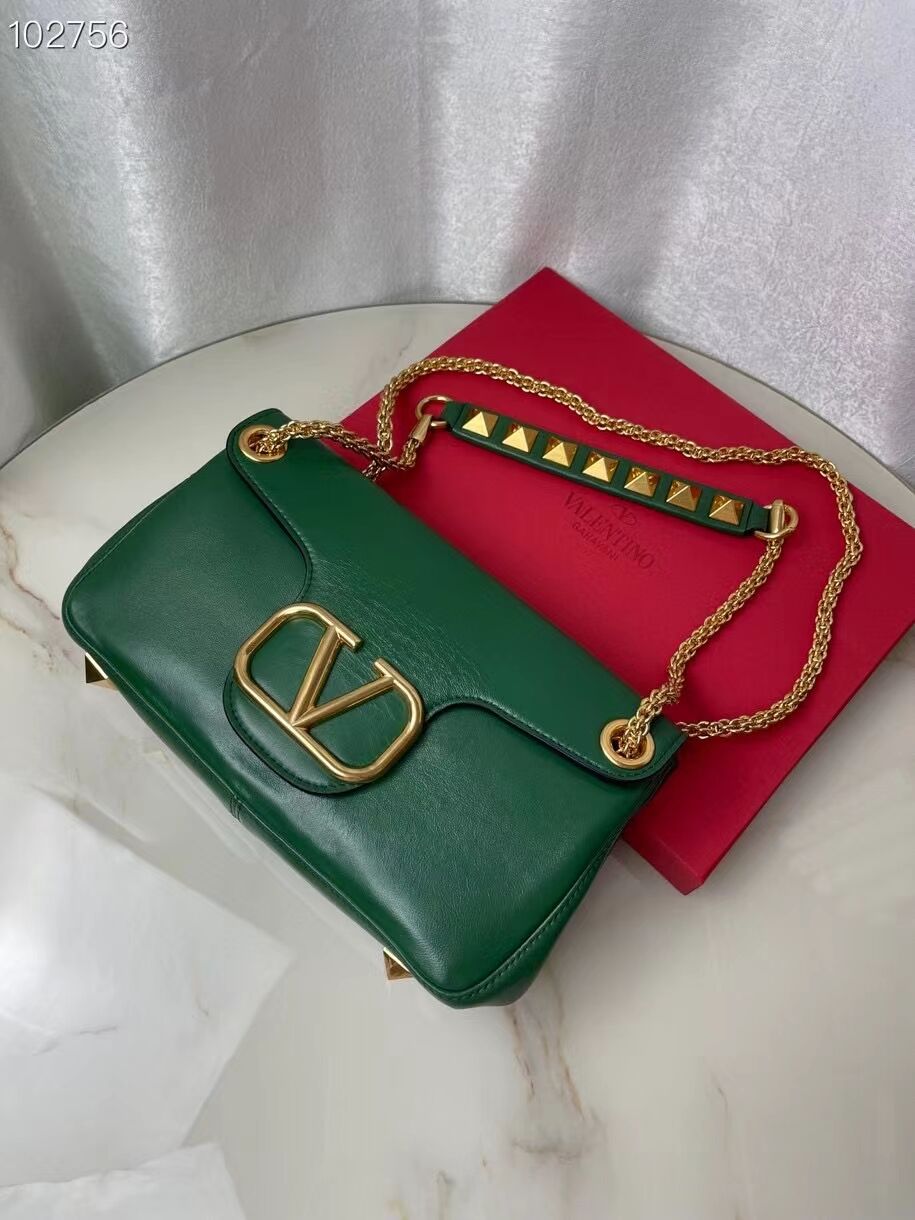 VALENTINO GARAVANI Stud Sign nappa Shoulder Bag NL098 green