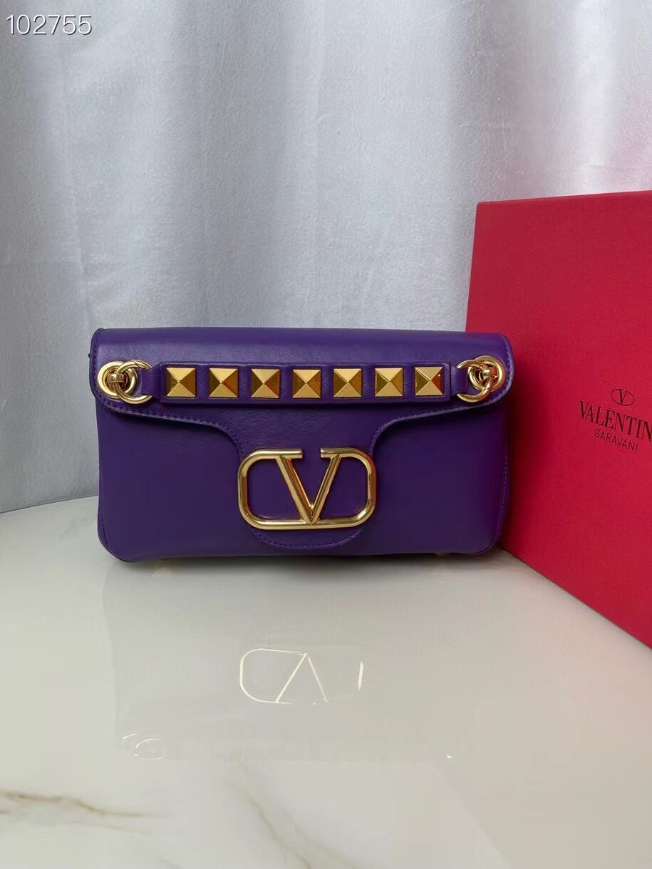 VALENTINO GARAVANI Stud Sign nappa Shoulder Bag NL098 purple