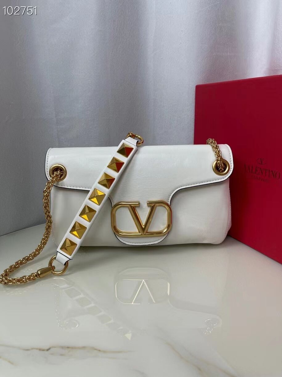 VALENTINO GARAVANI Stud Sign nappa Shoulder Bag NL098 white