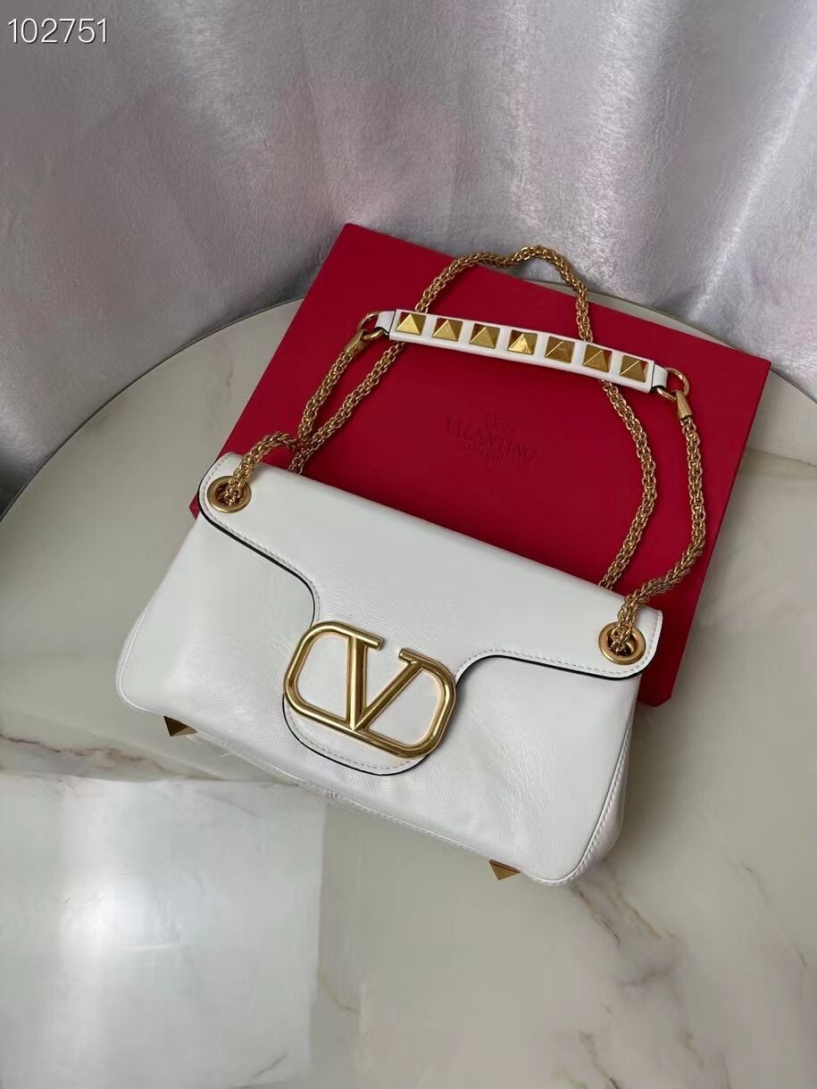 VALENTINO GARAVANI Stud Sign nappa Shoulder Bag NL098 white