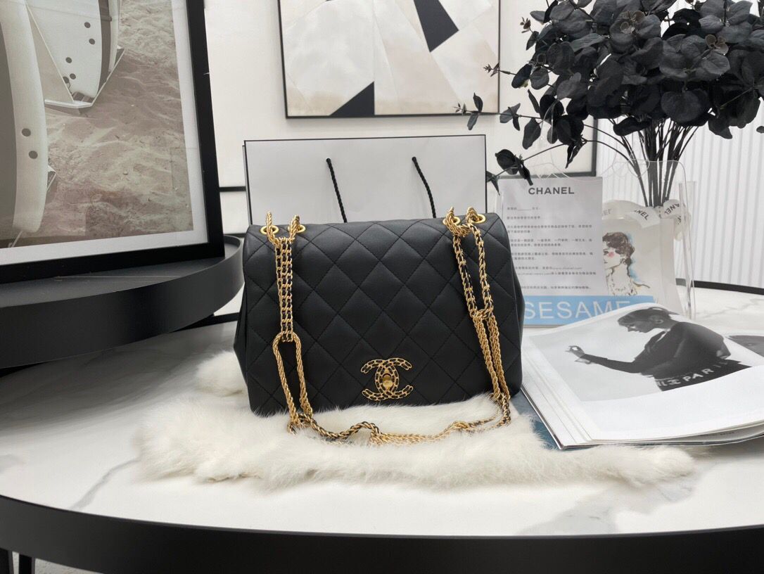 Chanel Flap Original Lambskin Shoulder Bag AS2975 AS2976 Black