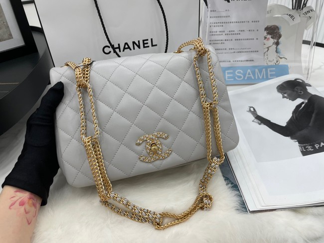 Chanel Flap Lambskin Shoulder Bag AS2976 light gray