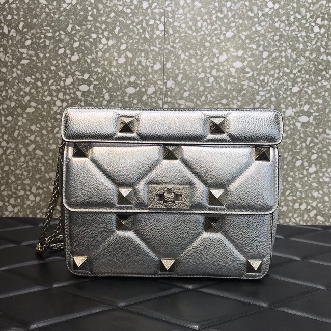 VALENTINO GARAVANI Grained Calfskin Shoulder Bag 2B0I59 silver