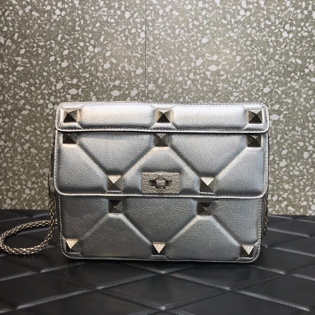 VALENTINO GARAVANI Grained Calfskin Shoulder Bag 2B0I60 silver