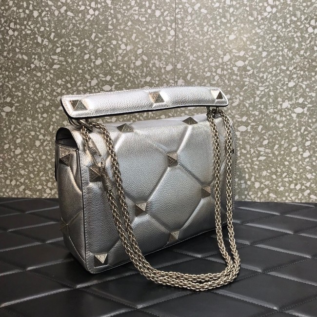 VALENTINO GARAVANI Grained Calfskin Shoulder Bag 2B0I60 silver