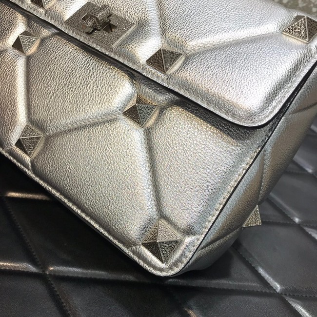 VALENTINO GARAVANI Grained Calfskin Shoulder Bag 2B0I60 silver