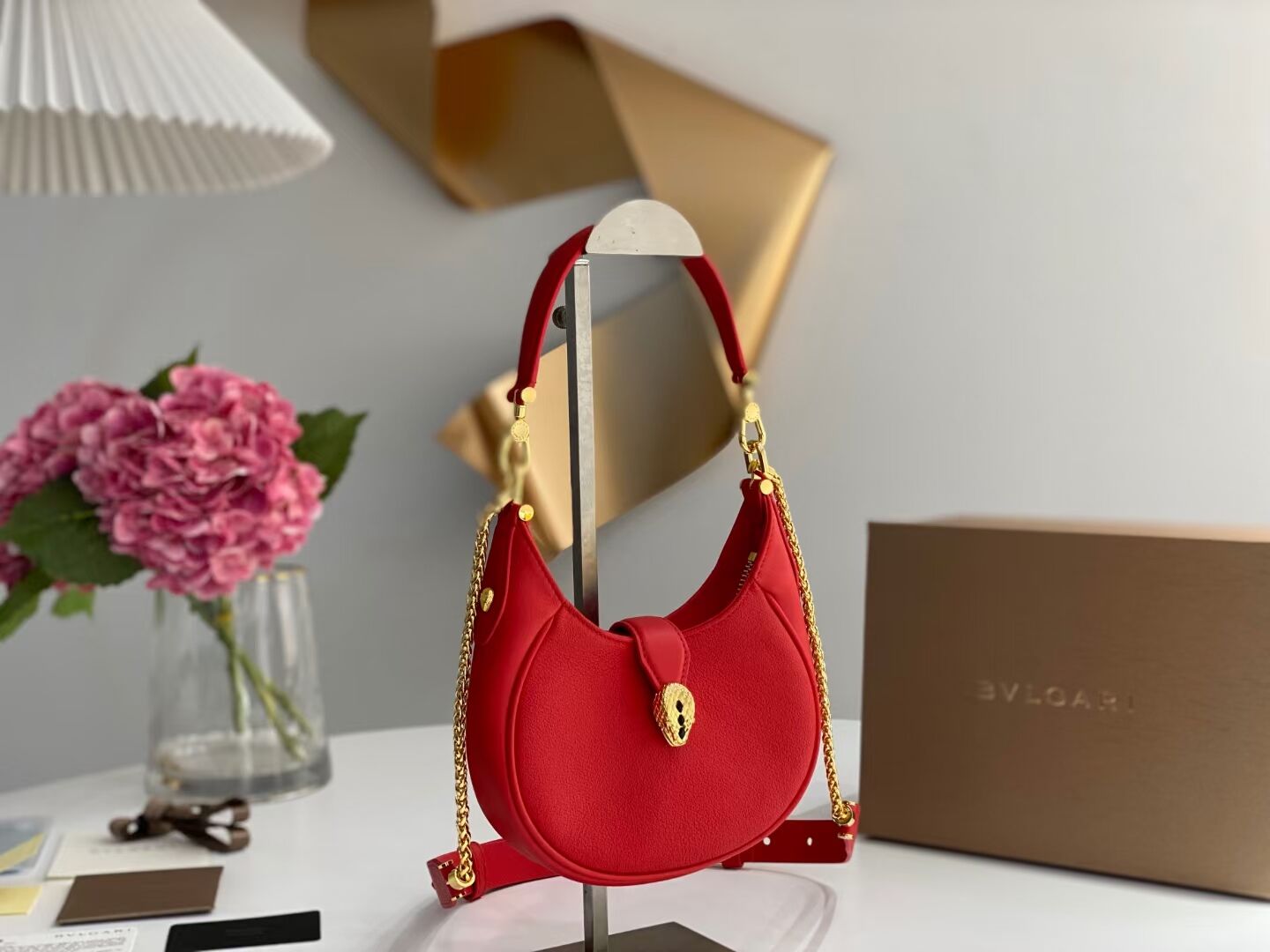 BVLGARI Shoulder Bag Calfskin Leather B281632 RED