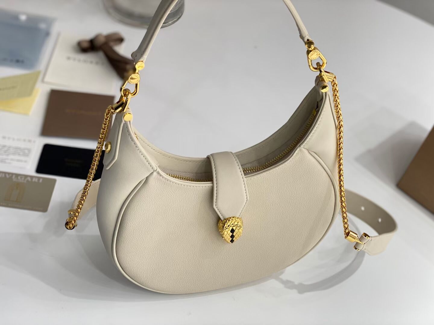 BVLGARI Shoulder Bag Calfskin Leather B281640 white