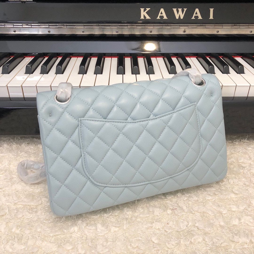 Chanel 2.55 Series Flap Bag Original Lambskin Leather 5024CF A01112 Grey Blue Silver-Tone