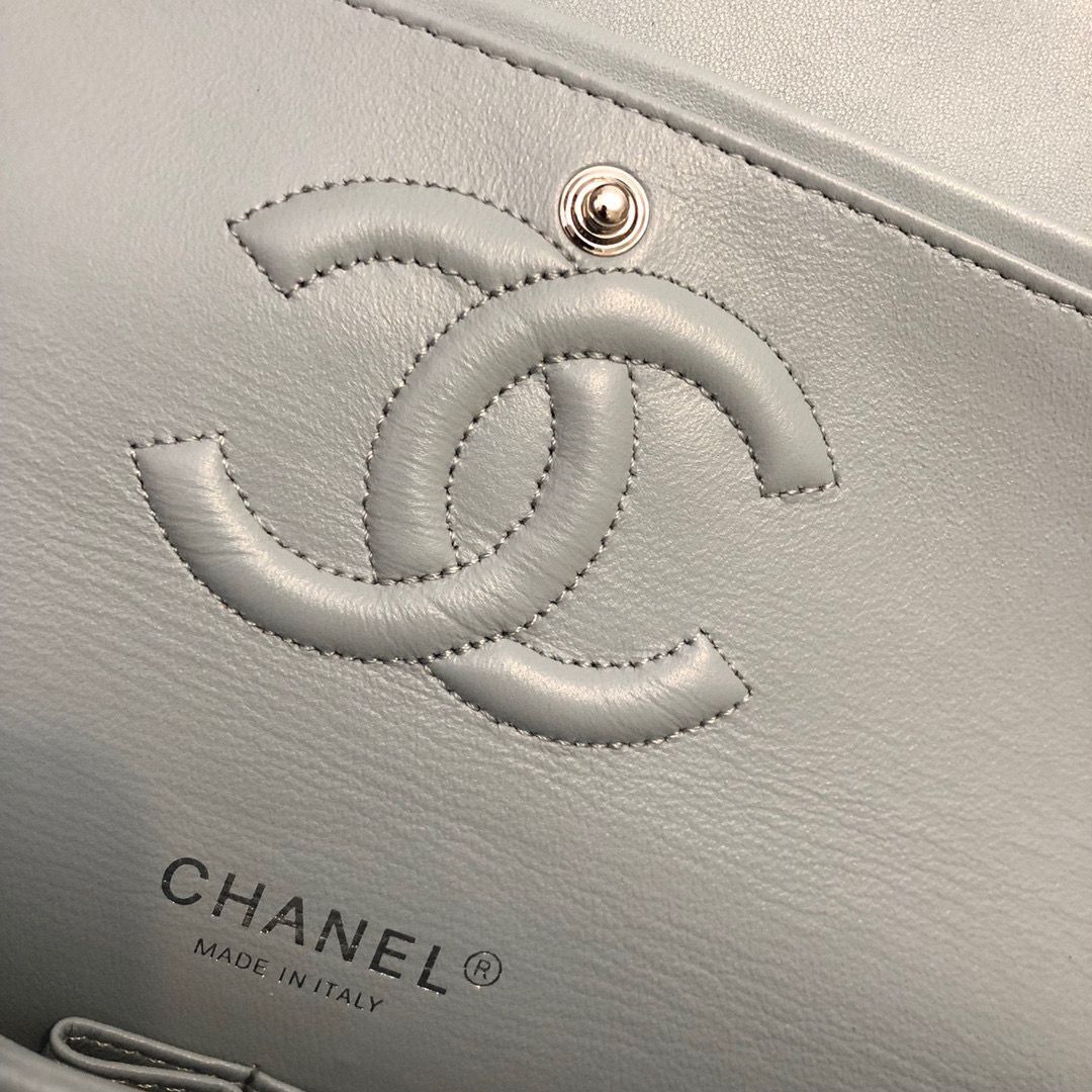 Chanel 2.55 Series Flap Bag Original Lambskin Leather 5024CF A01112 Grey Blue Silver-Tone