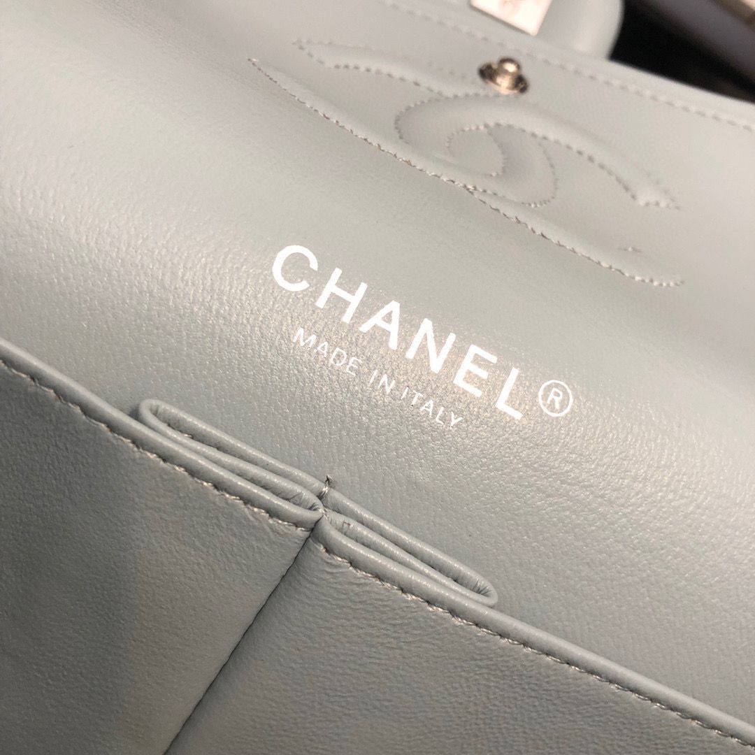 Chanel 2.55 Series Flap Bag Original Lambskin Leather 5024CF A01112 Grey Blue Silver-Tone