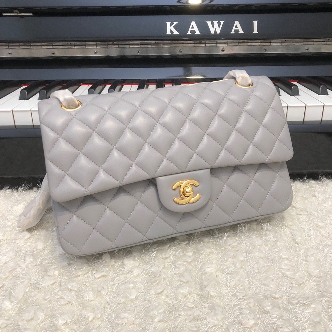 Chanel 2.55 Series Flap Bag Original Lambskin Leather 5024CF A01112 Grey Gold-Tone