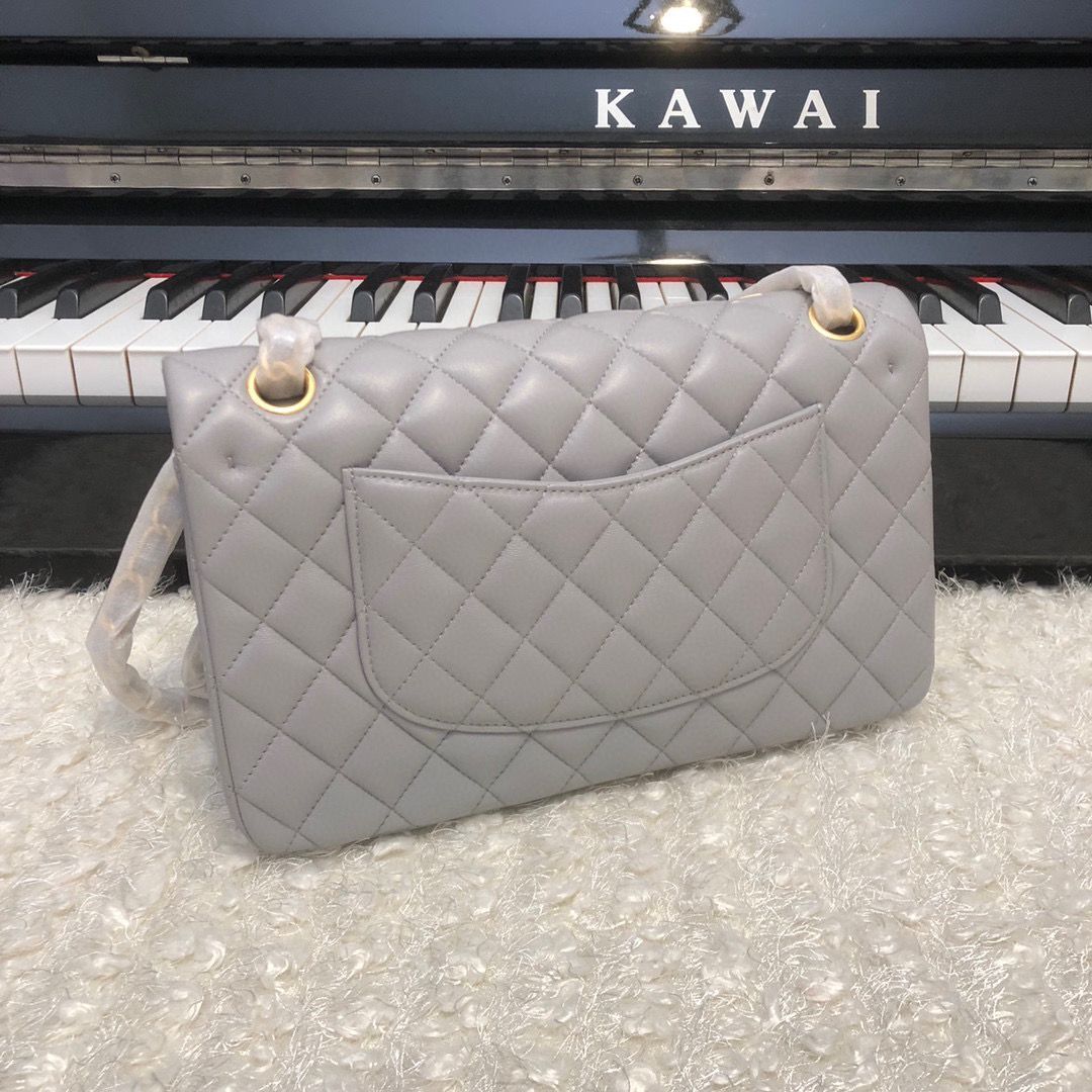 Chanel 2.55 Series Flap Bag Original Lambskin Leather 5024CF A01112 Grey Gold-Tone