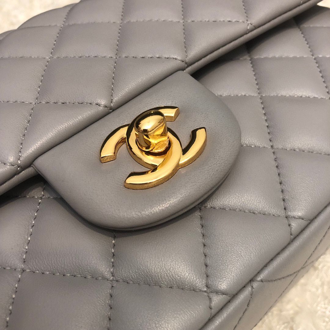 Chanel 2.55 Series Flap Bag Original Lambskin Leather 5024CF A01112 Grey Gold-Tone