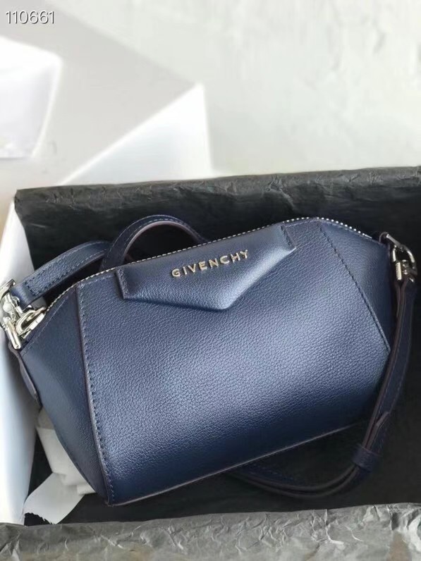 GIVENCHY Original Leather Shoulder Bag 1870 dark blue