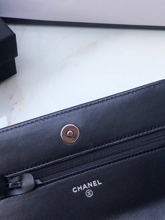 Chanel 19 Classic Sheepskin Leather Chain Wallet AP0957 black& black-Tone Metal