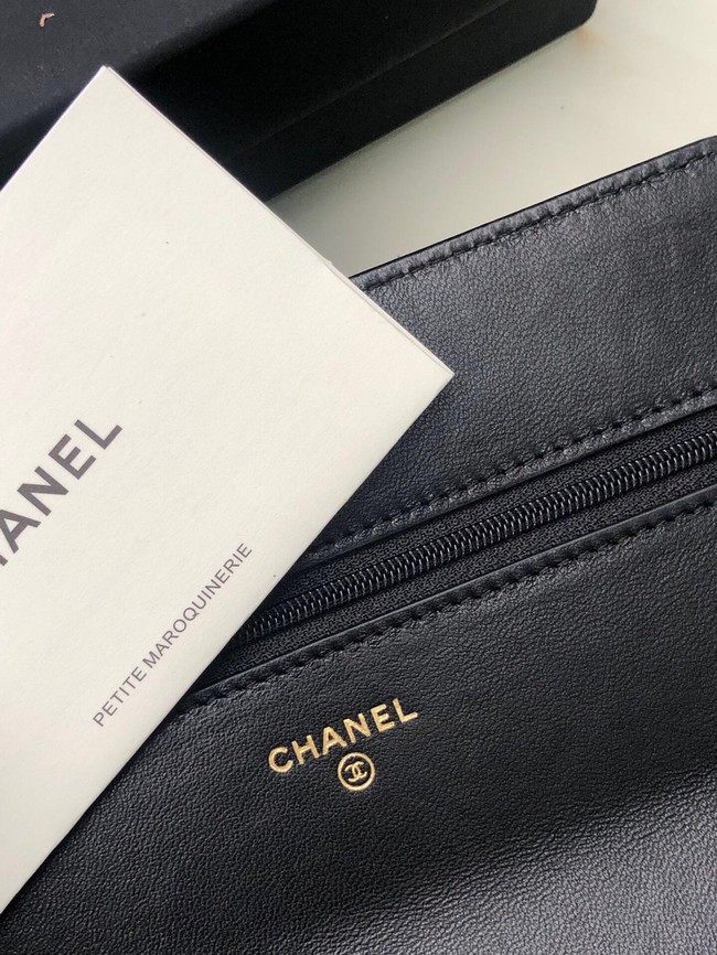 Chanel 19 Classic Sheepskin Leather Chain Wallet AP0957 black& silver-Tone Metal