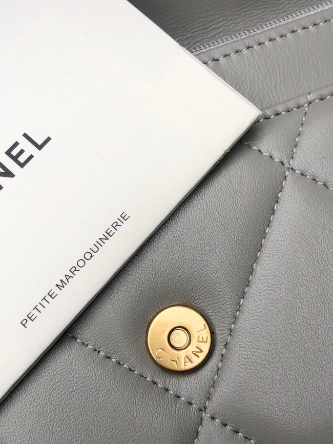 Chanel 19 Classic Sheepskin Leather Chain Wallet AP0957 light gray& silver-Tone Metal