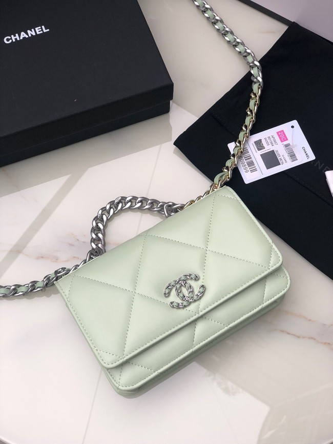 Chanel 19 Classic Sheepskin Leather Chain Wallet AP0957 light green& silver-Tone Metal