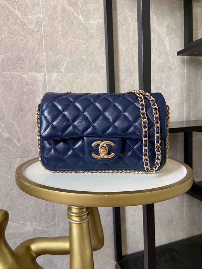 chanel classic handbag Lambskin &Imitation Pearls& gold Metal AS1740 blue