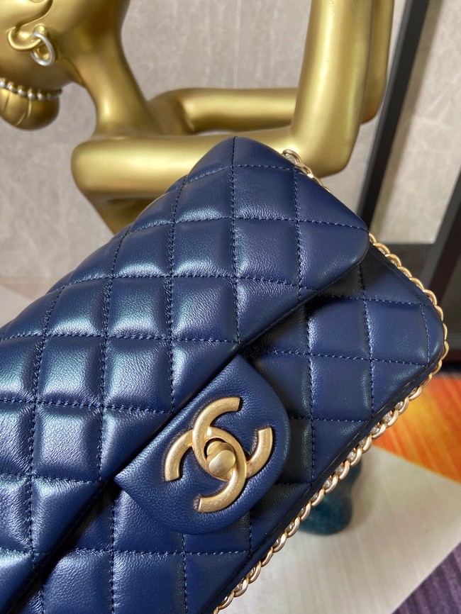 chanel classic handbag Lambskin &Imitation Pearls& gold Metal AS1740 blue