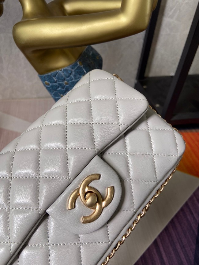 chanel classic handbag Lambskin &Imitation Pearls& gold Metal AS1740 light gray