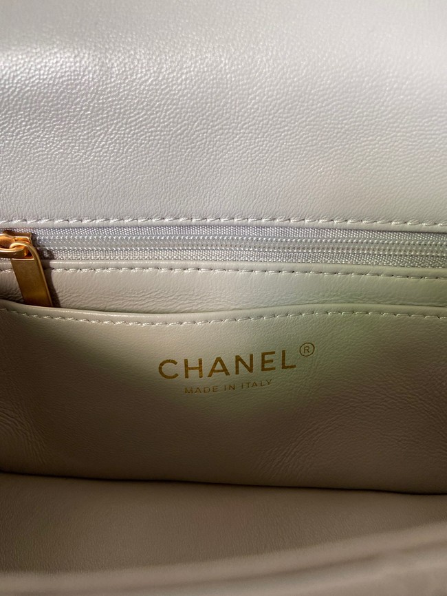 chanel classic handbag Lambskin &Imitation Pearls& gold Metal AS1740 light gray