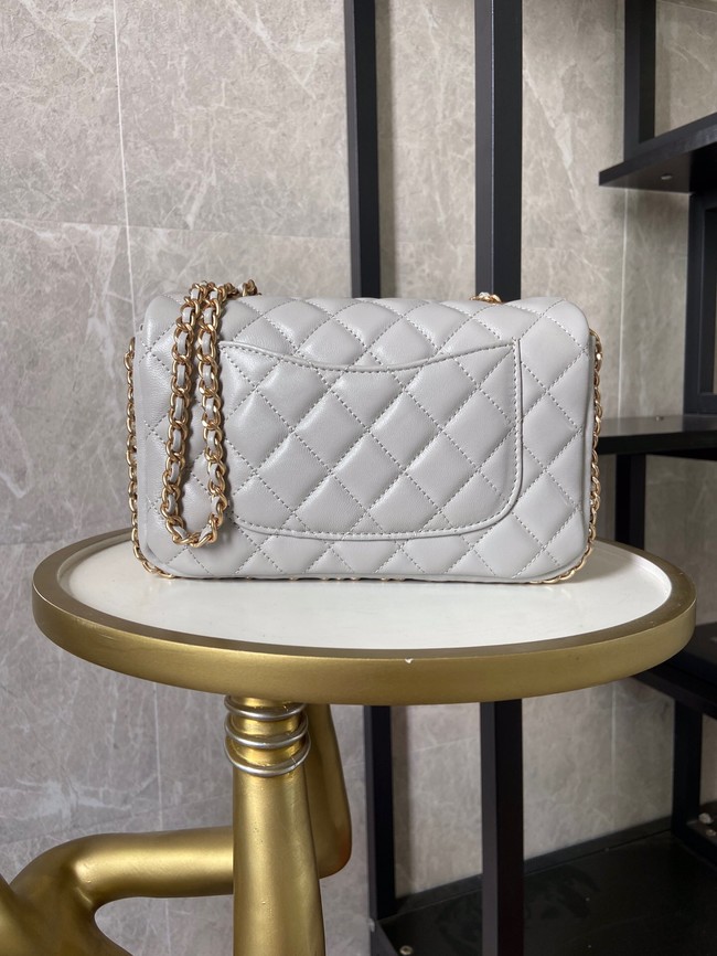 chanel classic handbag Lambskin &Imitation Pearls& gold Metal AS1740 light gray