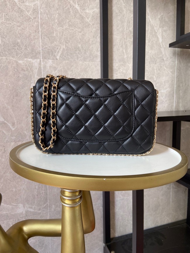 chanel classic handbag Lambskin &Imitation Pearls& gold Metal AS1740 black